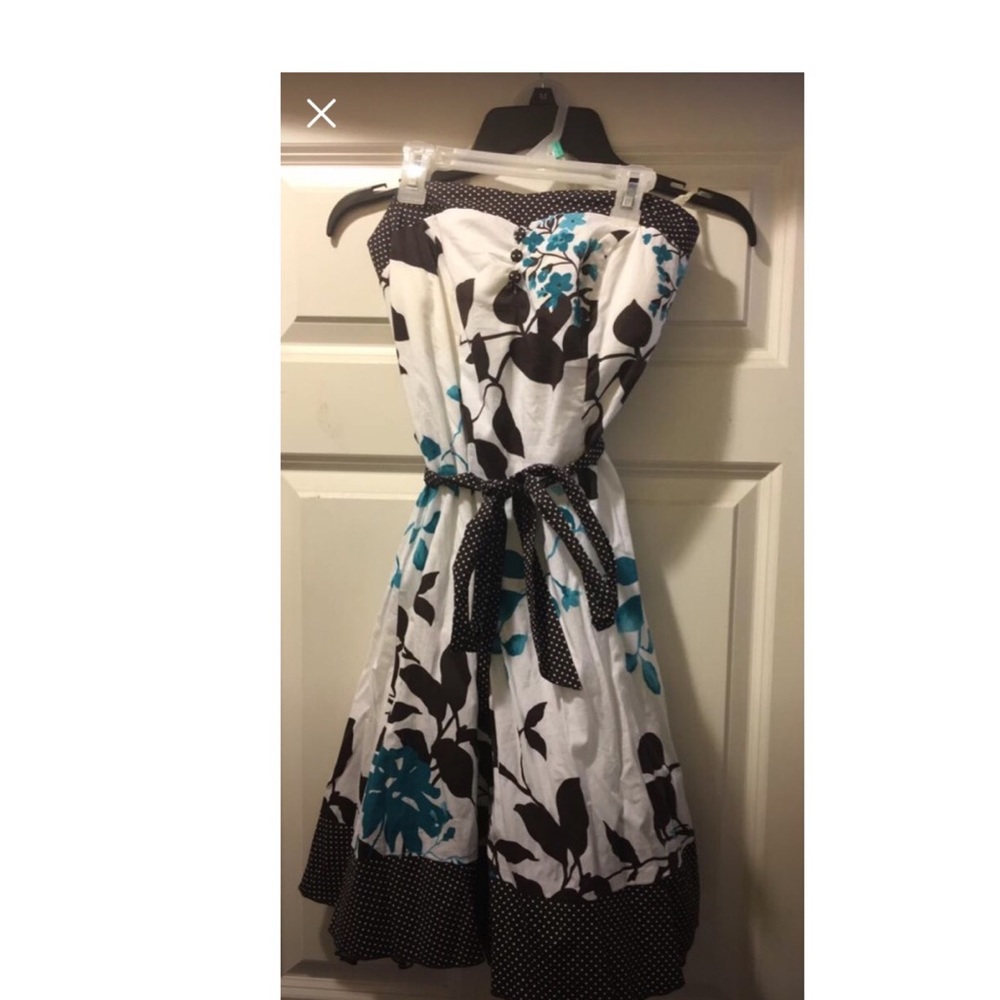 Brown, white, turquoise strapless dress